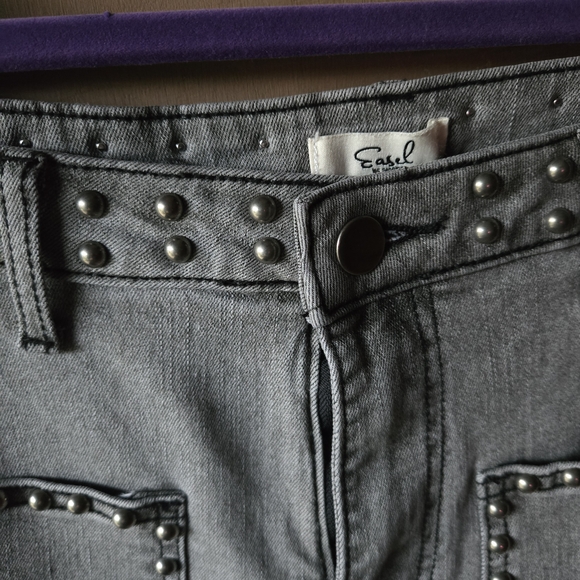 Easel Gray Wide Leg Jeans with Stud Accents - Picture 4 of 7